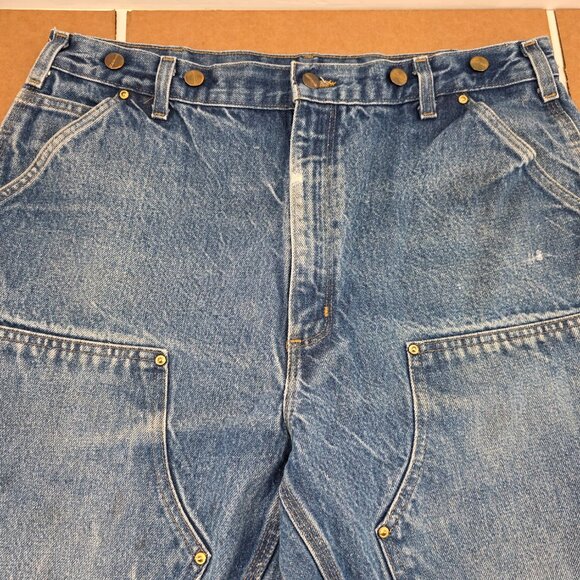 VINTAGE Carhartt Jeans Men 38x34 Blue Double Knee Logger Medium Wash B07 DNM Y2K - Picture 3 of 9